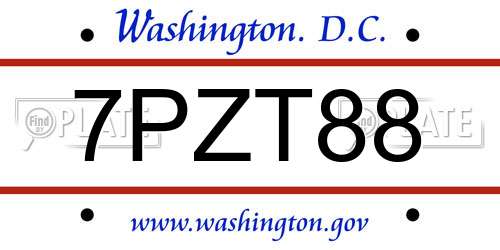 7PZT88 District Of Columbia License Plate