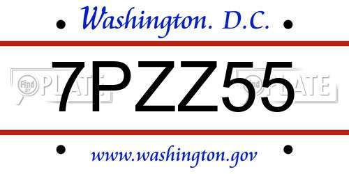 7PZZ55 District Of Columbia License Plate