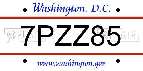 7PZZ85 District Of Columbia License Plate
