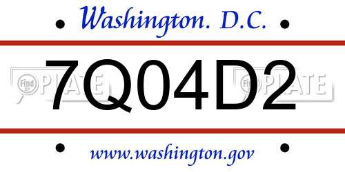 7Q04D2 District Of Columbia License Plate