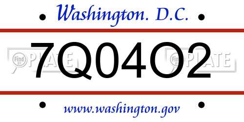 7Q04O2 District Of Columbia License Plate