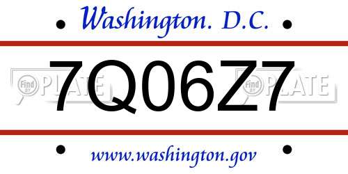 7Q06Z7 District Of Columbia License Plate