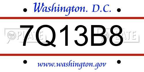 7Q13B8 District Of Columbia License Plate