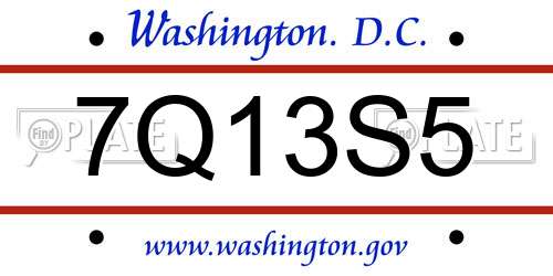 7Q13S5 District Of Columbia License Plate
