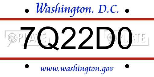 7Q22D0 District Of Columbia License Plate