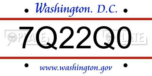 7Q22Q0 District Of Columbia License Plate