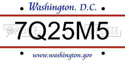 7Q25M5 District Of Columbia License Plate