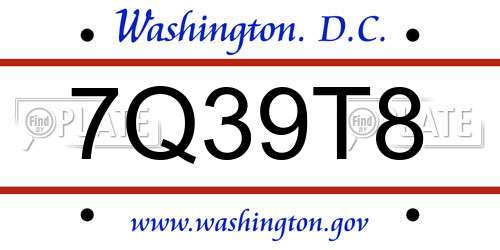 7Q39T8 District Of Columbia License Plate