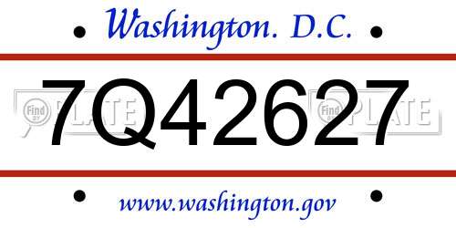 7Q42627 District Of Columbia License Plate