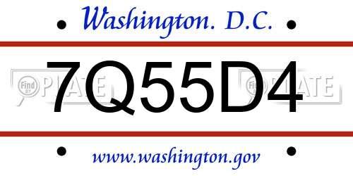 7Q55D4 District Of Columbia License Plate