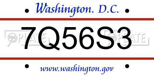 7Q56S3 District Of Columbia License Plate