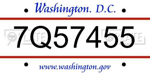 7Q57455 District Of Columbia License Plate