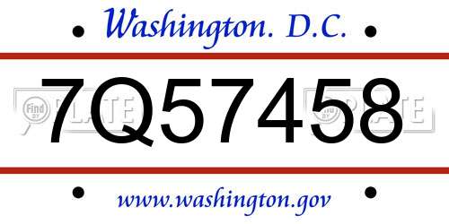 7Q57458 District Of Columbia License Plate