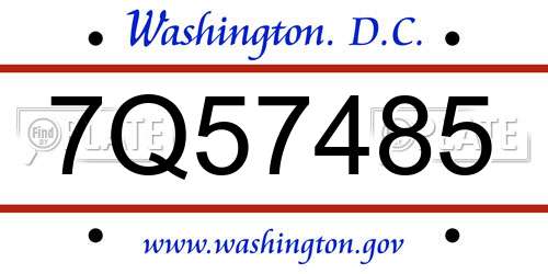 7Q57485 District Of Columbia License Plate