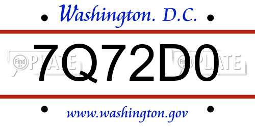 7Q72D0 District Of Columbia License Plate