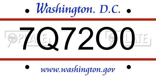 7Q72O0 District Of Columbia License Plate