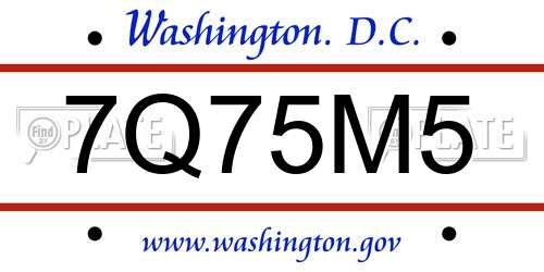 7Q75M5 District Of Columbia License Plate