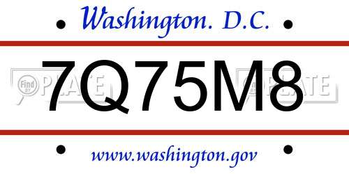 7Q75M8 District Of Columbia License Plate