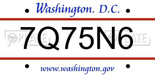 7Q75N6 District Of Columbia License Plate