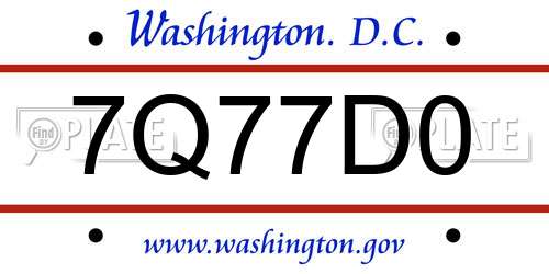 7Q77D0 District Of Columbia License Plate