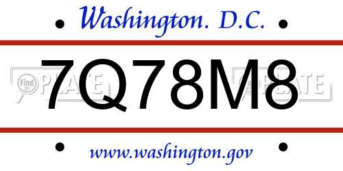 7Q78M8 District Of Columbia License Plate