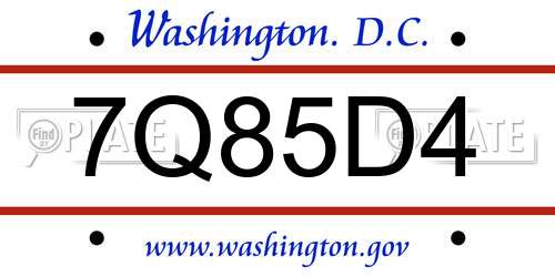 7Q85D4 District Of Columbia License Plate