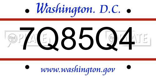 7Q85Q4 District Of Columbia License Plate