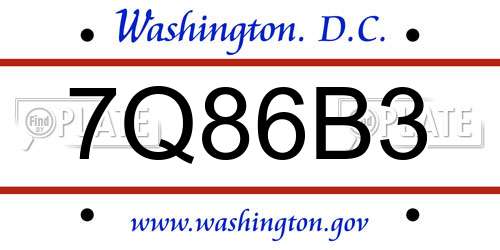 7Q86B3 District Of Columbia License Plate