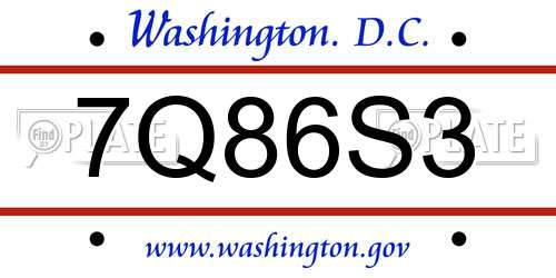 7Q86S3 District Of Columbia License Plate