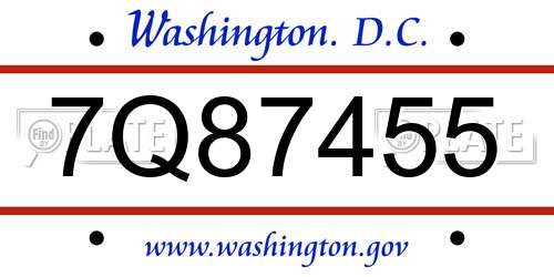 7Q87455 District Of Columbia License Plate