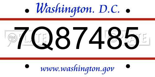 7Q87485 District Of Columbia License Plate