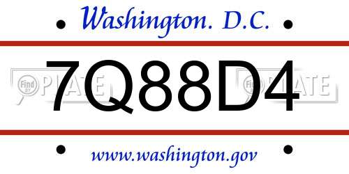 7Q88D4 District Of Columbia License Plate