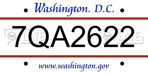 7QA2622 District Of Columbia License Plate
