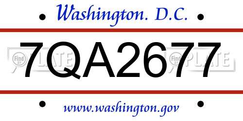 7QA2677 District Of Columbia License Plate