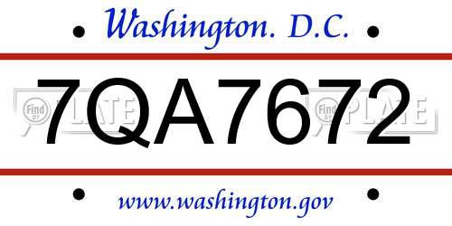 7QA7672 District Of Columbia License Plate