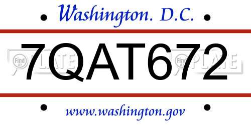 7QAT672 District Of Columbia License Plate