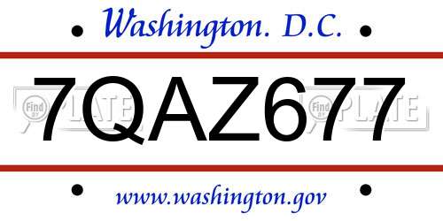 7QAZ677 District Of Columbia License Plate