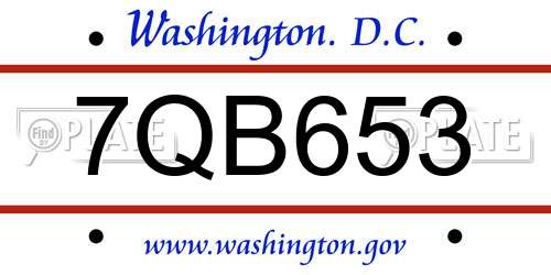 7QB653 District Of Columbia License Plate