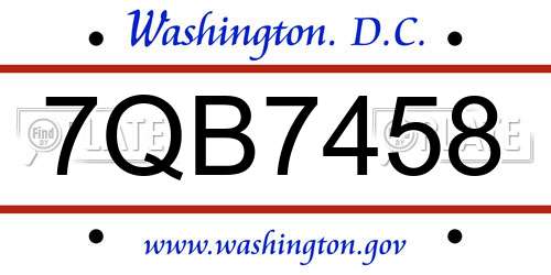 7QB7458 District Of Columbia License Plate