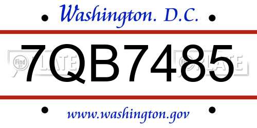 7QB7485 District Of Columbia License Plate