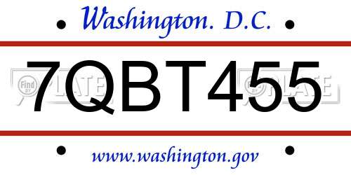 7QBT455 District Of Columbia License Plate