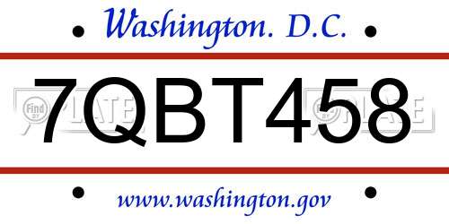 7QBT458 District Of Columbia License Plate