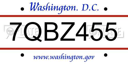 7QBZ455 District Of Columbia License Plate