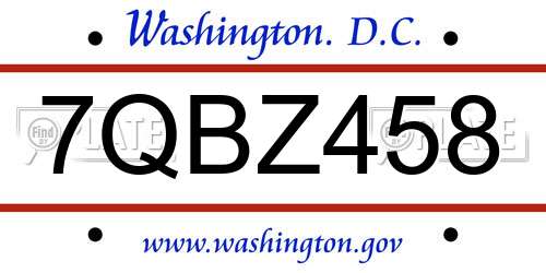 7QBZ458 District Of Columbia License Plate