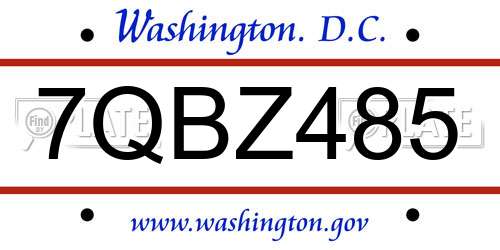 7QBZ485 District Of Columbia License Plate