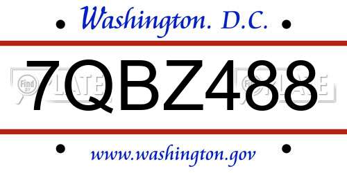 7QBZ488 District Of Columbia License Plate