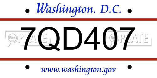 7QD407 District Of Columbia License Plate