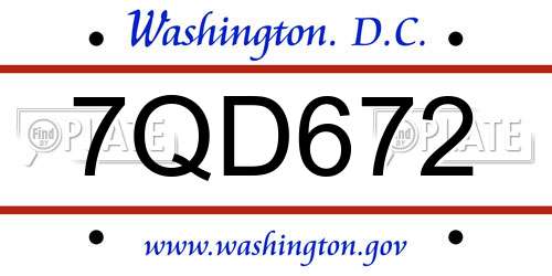 7QD672 District Of Columbia License Plate