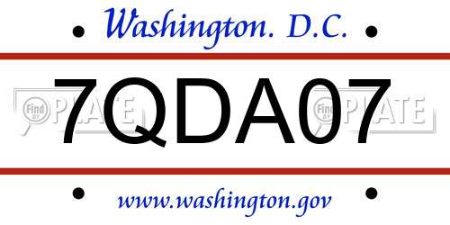 7QDA07 District Of Columbia License Plate