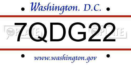 7QDG22 District Of Columbia License Plate